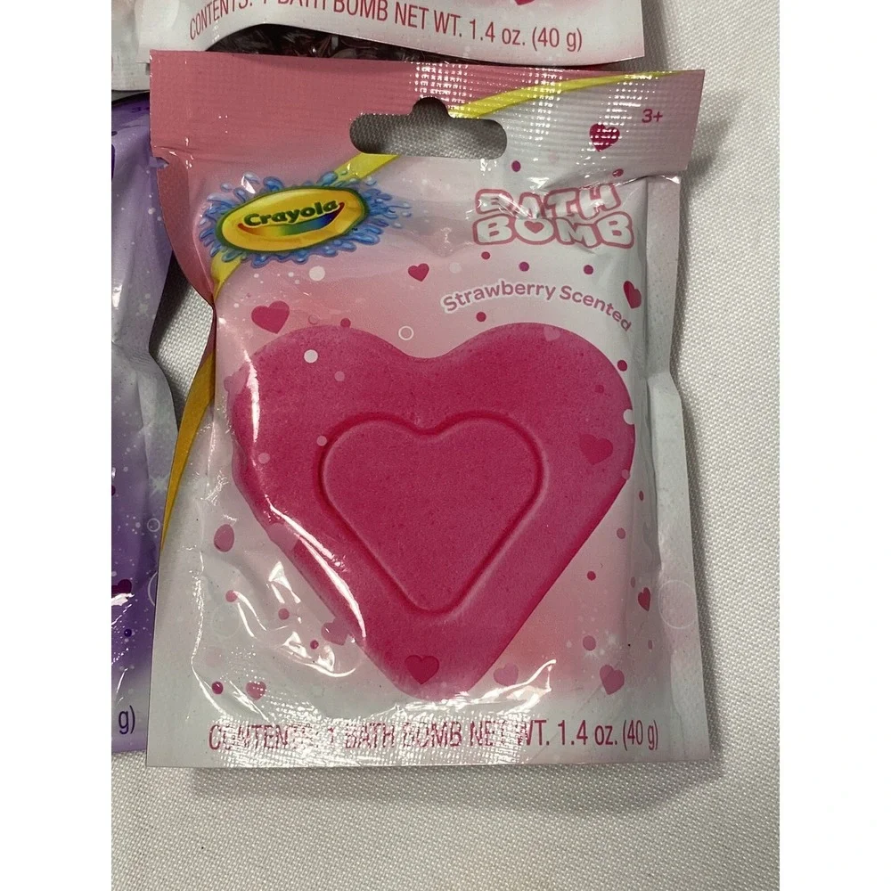 lot of 4 crayola heart shaped bath bombs strawberry cherry‎ grape cotton candy